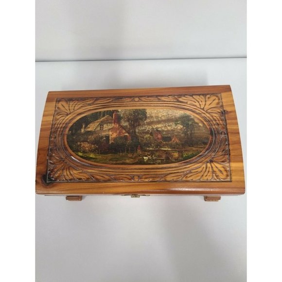 Vintage Other - Vintage Hand Carved Painted Art Wood Jewelry Box